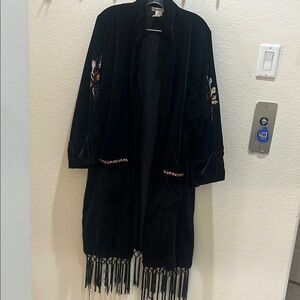 Black Velvet Kimono with Fringe 1X